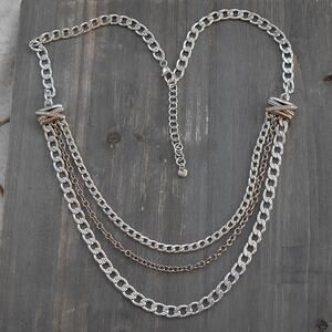 Brighton Neptune's Rings Multiple Row Chain Necklace Two Tone Gold Silver 26-29"